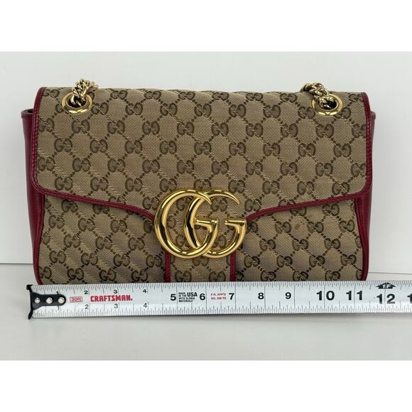 Gucci GG Marmont Monogram Matelassé Diagonal Shoulder Bag Beige and Red - Picture 13 of 16
